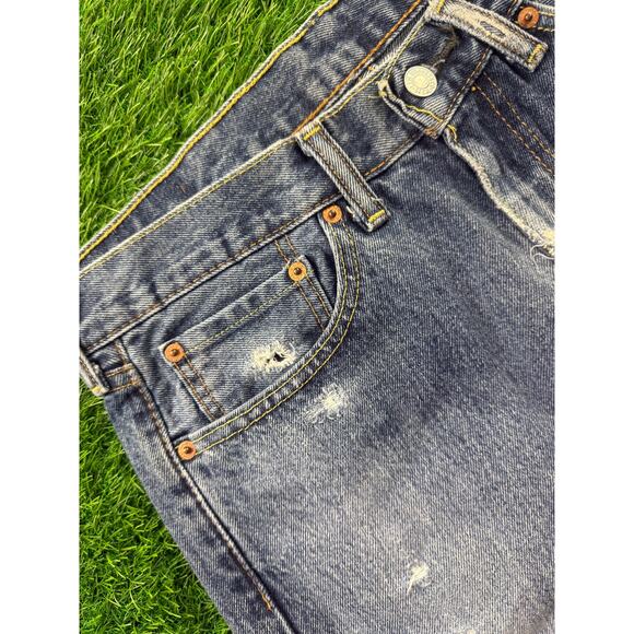 Levi’s 505 Mens Straight Leg Denim Jeans Medium Wash Distressed W38 L30 Mid Rise - Picture 7 of 13